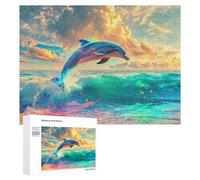 Rompecabezas para Adolescentes 500 PCS Colorful Dolphin Ocean Sunset Rompecabezas para Adultos Juegos Familiares Análisis Y Lógica Actividades Divertidas En Casa 500 PCS