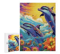 Rompecabezas para Adolescentes 500 PCS Colorful Dolphins Underwater Scene Rompecabezas para Adultos Juego De Ingenio Decoración del Hogar Actividades Divertidas En Casa 500 PCS