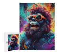 Rompecabezas para Adolescentes 500 PCS Colorful Gorilla with Sunglasses Rompecabezas para Adultos Juego Práctico Que Mejora La Memoria Actividades Divertidas En Casa 500 PCS