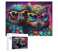 Rompecabezas para Adolescentes 500 PCS Colorful Owl with Sunglasses Rompecabezas Juguetes Antiestrés Decoración Diversión En Casa Actividades, 500 PCS