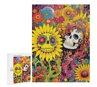 Rompecabezas para Adolescentes 500 PCS Colorful Skulls and Sunflowers Rompecabezas para Adultos Juegos Familiares Análisis Y Lógica Actividades Divertidas En Casa 500 PCS