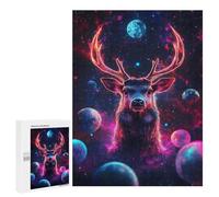Rompecabezas para Adolescentes 500 PCS Cosmic Deer Neon Space Planets Rompecabezas Juguetes Antiestrés Corte De Precisión Interacción Entre Padres E Hijos 500 PCS