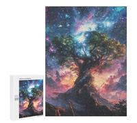 Rompecabezas para Adolescentes 500 PCS Cosmic Glowing Ethereal Misty Earth Tree Rompecabezas para Adultos Juguetes Antiestrés Arte De Pared Interacción Entre Padres E Hijos 500 PCS