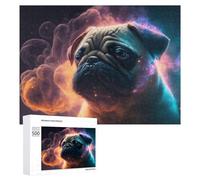 Rompecabezas para Adolescentes 500 PCS Cosmic Pug Portrait -3 Rompecabezas para Adultos Juego Práctico Que Mejora La Memoria Actividades Divertidas En Casa 500 PCS