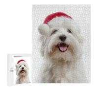 Rompecabezas para Adolescentes 500 PCS Cute Coton De Tulear Dog with Santa Hat Rompecabezas para Adultos Juego Familiar Decoración Desafiante De Completar 500 PCS