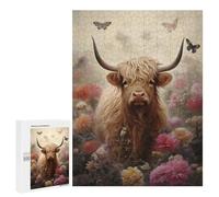 Rompecabezas para Adolescentes 500 PCS Cute Floral Highland Cow Rompecabezas para Adultos Juguetes Antiestrés para La Diversión Familiar Interacción Entre Padres E Hijos 500 PCS