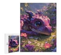 Rompecabezas para Adolescentes 500 PCS Cute Pink Dragon in Flower Meadow Rompecabezas para Adultos Juguetes Antiestrés Arte De Pared Interacción Entre Padres E Hijos 500 PCS