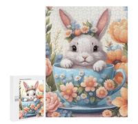 Rompecabezas para Adolescentes 500 PCS Cute Rabbit in A Cup Rompecabezas para Adultos Juguetes Antiestrés para La Diversión Familiar Interacción Entre Padres E Hijos 500 PCS