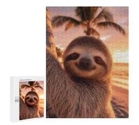 Rompecabezas para Adolescentes 500 PCS Cute Sloth on A Tropical Beach Sunset Rompecabezas para Adolescentes Juegos Relajantes Regalos para Mujeres Actividades Divertidas En Casa 500 PCS