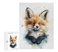 Rompecabezas para Adolescentes 500 PCS Cute Smiling Fox Watercolor Rompecabezas para Adultos Juego Práctico Carrera De Velocidad Manual Desafío Educativo 500 PCS