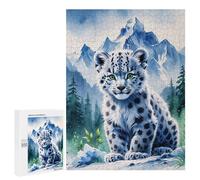 Rompecabezas para Adolescentes 500 PCS Cute Snow Leopard Cub in Mountains Watercolor Rompecabezas Juguetes Antiestrés Corte De Precisión Interacción Entre Padres E Hijos 500 PCS
