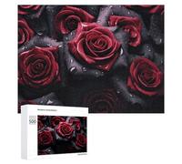 Rompecabezas para Adolescentes 500 PCS Dark Red Roses with Water Drops -1 Rompecabezas para Adultos Juego De Ingenio Decoración del Hogar Actividades Divertidas En Casa 500 PCS