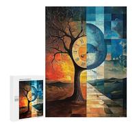 Rompecabezas para Adolescentes 500 PCS Day and Night Stained Glass Surreal Artwork Rompecabezas para Adultos Juego Práctico Carrera De Velocidad Manual Desafío Educativo 500 PCS