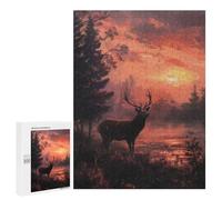 Rompecabezas para Adolescentes 500 PCS Deer in Forest at Sunset Rompecabezas para Adultos Juegos Relajantes Desafío Difícil Desafío Educativo 500 PCS