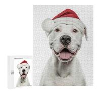 Rompecabezas para Adolescentes 500 PCS Dogo Argentino Dog with Santa Hat Portrait Rompecabezas para Adultos Juguetes Antiestrés para La Diversión Familiar Interacción Entre Padres E Hijos 500 PCS