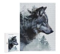 Rompecabezas para Adolescentes 500 PCS Double Exposure Wolf Rompecabezas para Adultos Juego Familiar Decoración Desafiante De Completar 500 PCS