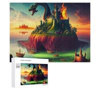 Rompecabezas para Adolescentes 500 PCS Dragon Castle Island Fantasy Rompecabezas para Adultos Juego Práctico Que Mejora La Memoria Actividades Divertidas En Casa 500 PCS