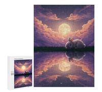 Rompecabezas para Adolescentes 500 PCS Dreamy Rabbit Under Moonlight Reflection Rompecabezas Juguetes Antiestrés Corte De Precisión Interacción Entre Padres E Hijos 500 PCS