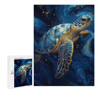 Rompecabezas para Adolescentes 500 PCS Elegant Blue and Gold Sea Turtle Rompecabezas para Adultos Juego Familiar Decoración Desafiante De Completar 500 PCS