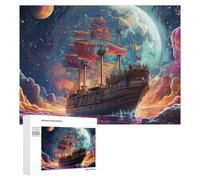 Rompecabezas para Adolescentes 500 PCS Fantasy Sailing Ship in A Colorful Sky Rompecabezas para Adultos Juego Práctico Que Mejora La Memoria Actividades Divertidas En Casa 500 PCS