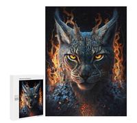 Rompecabezas para Adolescentes 500 PCS Flaming Lynx Wild Cat Art Print Rompecabezas Juegos Relajantes Decoración Perfecta Cumpleaños Y Navidad 500 PCS