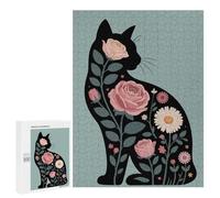 Rompecabezas para Adolescentes 500 PCS Floral Cat Silhouette Illustration Rompecabezas Juguetes Antiestrés Decoración del Hogar Cumpleaños Y Navidad 500 PCS