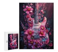 Rompecabezas para Adolescentes 500 PCS Floral Electric Guitar Art Rompecabezas para Adultos Juegos Relajantes Decoración Actividades Divertidas En Casa 500 PCS
