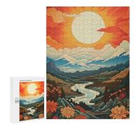 Rompecabezas para Adolescentes 500 PCS Floral Valley Landscape with River and Sun Rompecabezas para Adultos Juego Práctico Decoración De Pared Cumpleaños Y Navidad 500 PCS