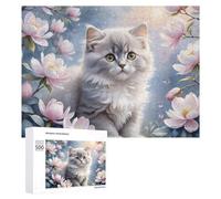 Rompecabezas para Adolescentes 500 PCS Fluffy Kitten with Pink Flowers Rompecabezas Juguetes Antiestrés Decoración Diversión En Casa Actividades, 500 PCS