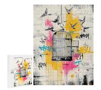 Rompecabezas para Adolescentes 500 PCS Freedom Birds - Open Cage Graffiti Street Art Rompecabezas para Adultos Juego Práctico Decoración De Pared Cumpleaños Y Navidad 500 PCS