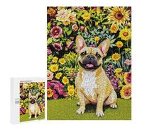 Rompecabezas para Adolescentes 500 PCS French Bulldog in Flower Garden Rompecabezas para Adultos Juguetes Antiestrés para La Diversión Familiar Interacción Entre Padres E Hijos 500 PCS