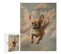 Rompecabezas para Adolescentes 500 PCS French Bulldog with Angel Wings Sentimental Pet Portrait French Bulldog Angel Rompecabezas para Adultos Juegos Relajantes Pero Divertidos Y Humorísticos Es IDE