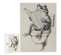 Rompecabezas para Adolescentes 500 PCS Frog Reading Newspaper on Toilet Rompecabezas para Adultos Juego De Ingenio Alivia El Estrés Regalos Y Actividades Únicas para Cumpleaños 500 PCS
