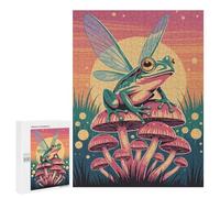 Rompecabezas para Adolescentes 500 PCS Frog with Wings on Mushrooms Rompecabezas para Adultos Juegos Relajantes Decoración Actividades Divertidas En Casa 500 PCS