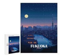 Rompecabezas para Adolescentes 500 PCS Fukuoka Japan Night Cityscape Illustration Rompecabezas para Adultos Juego Práctico Carrera De Velocidad Manual Desafío Educativo 500 PCS