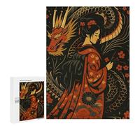 Rompecabezas para Adolescentes 500 PCS Geisha and Dragon Art Illustration Rompecabezas para Adultos Juguetes Antiestrés Arte De Pared Interacción Entre Padres E Hijos 500 PCS