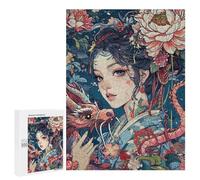 Rompecabezas para Adolescentes 500 PCS Geisha Dragon Japanese Rompecabezas para Adultos Juguetes Antiestrés para La Diversión Familiar Interacción Entre Padres E Hijos 500 PCS