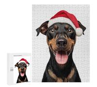Rompecabezas para Adolescentes 500 PCS German Pinscher Dog with Santa Hat Portrait Rompecabezas para Adultos Juego Familiar Decoración Desafiante De Completar 500 PCS