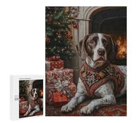 Rompecabezas para Adolescentes 500 PCS German Shorthaired Pointer Dog in Christmas Sweater by Fireplace Rompecabezas para Adolescentes Juguetes Antiestrés Mejora La Memoria 500 PC
