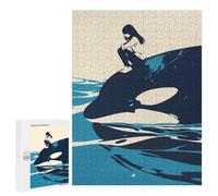 Rompecabezas para Adolescentes 500 PCS Girl and Orca of The Ocean Minimalist Art Illustration Rompecabezas para Adultos Juegos Relajantes Decoración Actividades Divertidas En Casa 500 PCS