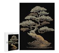 Rompecabezas para Adolescentes 500 PCS Golden Bonsai Tree on Black Background Rompecabezas para Adultos Juego Familiar Decoración Desafiante De Completar 500 PCS