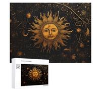 Rompecabezas para Adolescentes 500 PCS Golden Celestial Sun Art Print-1 Rompecabezas para Adultos Juego De Ingenio Decoración del Hogar Actividades Divertidas En Casa 500 PCS