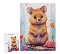 Rompecabezas para Adolescentes 500 PCS Golden Hamster in Flowers Rompecabezas para Adultos Juego De Ingenio Decoración del Hogar Regalos para Reducir El Estrés 500 PCS