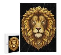 Rompecabezas para Adolescentes 500 PCS Golden Lion Head on Marble Background Rompecabezas para Adolescentes Juegos Relajantes Regalos para Mujeres Actividades Divertidas En Casa 500 PCS