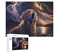 Rompecabezas para Adolescentes 500 PCS Golden Retriever Stormy Night Rompecabezas para Adultos Juego De Ingenio Decoración Diversión En Casa Actividades, 500 PCS