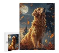 Rompecabezas para Adolescentes 500 PCS Golden Retriever Under Moonlight Rompecabezas Juguetes Antiestrés Corte De Precisión Interacción Entre Padres E Hijos 500 PCS