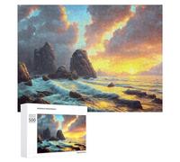 Rompecabezas para Adolescentes 500 PCS Golden Sunset Over Rocky Islands Rompecabezas para Adultos Juego Familiar Regalo De Cumpleaños Interacción Entre Padres E Hijos 500 PCS