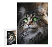 Rompecabezas para Adolescentes 500 PCS Green Eyes Maine Coon Rompecabezas para Adultos Juego De Ingenio Decoración del Hogar Regalos para Reducir El Estrés 500 PCS