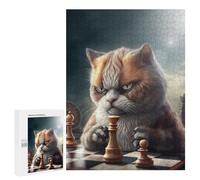 Rompecabezas para Adolescentes 500 PCS Grumpy Cat Plays Chess Rompecabezas para Adultos Juegos Relajantes Decoración Perfecta Regalos De Cumpleaños Y Únicos 500 PCS