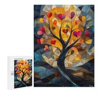 Rompecabezas para Adolescentes 500 PCS Heart Tree of Love in Stained Glass Style Rompecabezas para Adultos Juegos Relajantes Decoración Actividades Divertidas En Casa 500 PCS